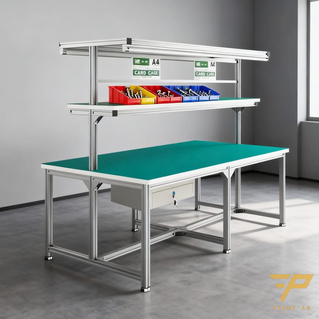 Bàn thao tác nhôm định hình 2 tầng có đèn LED PRIMEAG