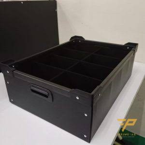 Black ESD corrugated plastic (danpla) box with compartment dividers