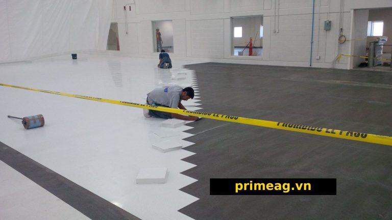 Thi công dán sàn PVC chống tĩnh điện tại nhà máy – PRIMEAG