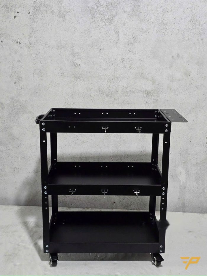 Xe đẩy dụng cụ cơ khí 3 tầng thép sơn tĩnh điện màu đen, khay 590×360