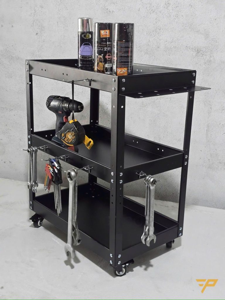Xe đẩy dụng cụ cơ khí treo cờ lê, lục giác, máy khoan trên móc